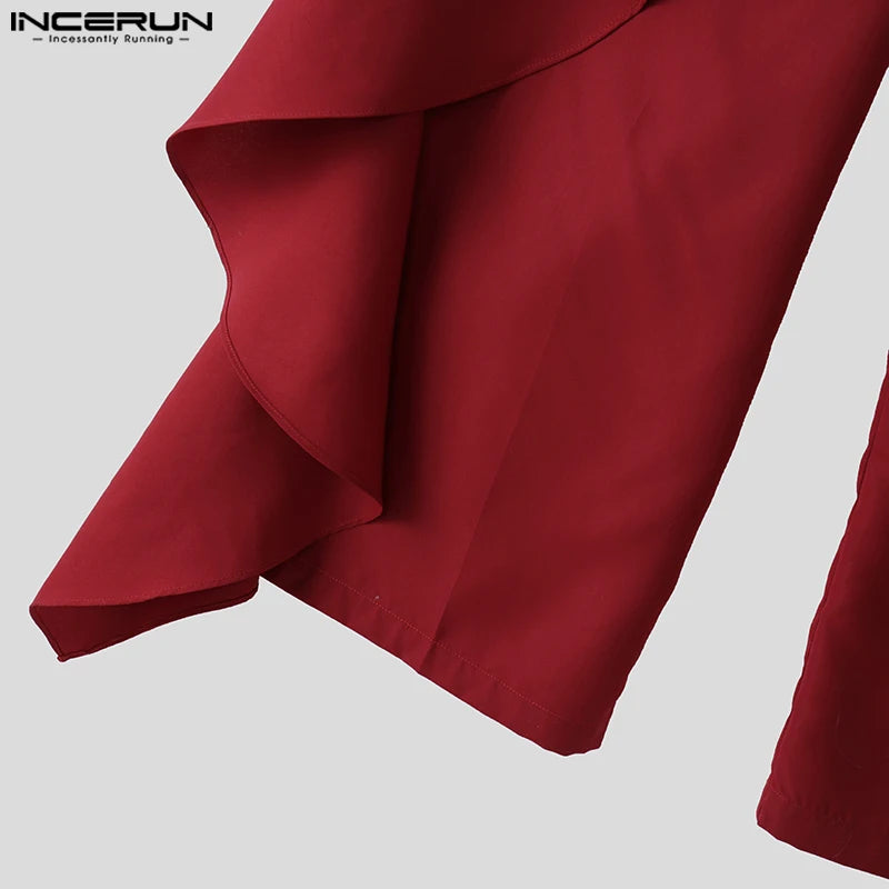 INCERUN 2025 American Style Trousers Fashion New Men Double-layer Flounce Pants Male Casual Solid Color Wide Leg Pantalons S-5XL