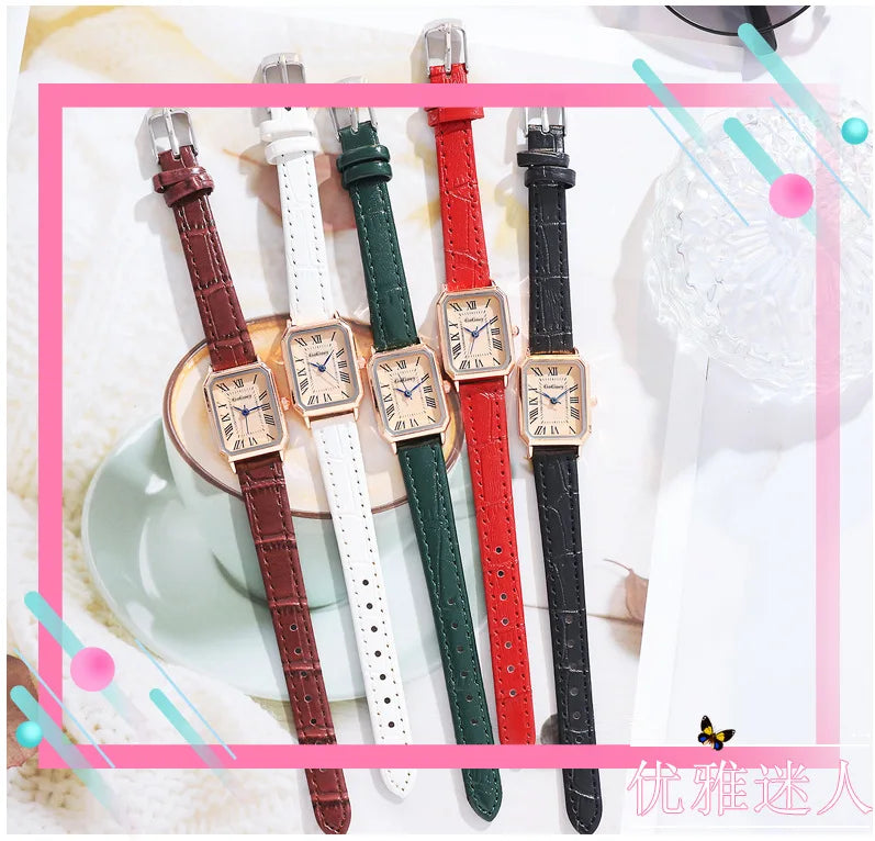 Fashion Retro Digital Dial Casual Watches Square Leather Strap Fashionable Clock Quartz Wristwatch for Women Gift