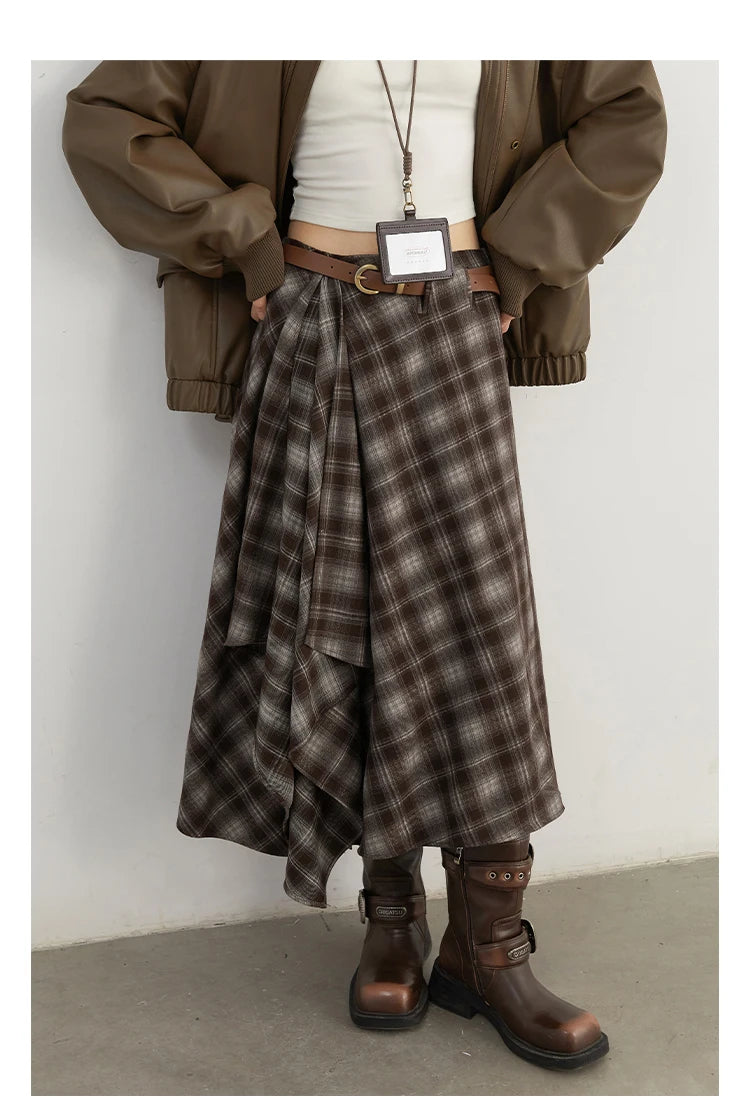 Chic Ven Women Skirt A Line Retro Loose High Waist Plaid Long Autumn Winter 2026