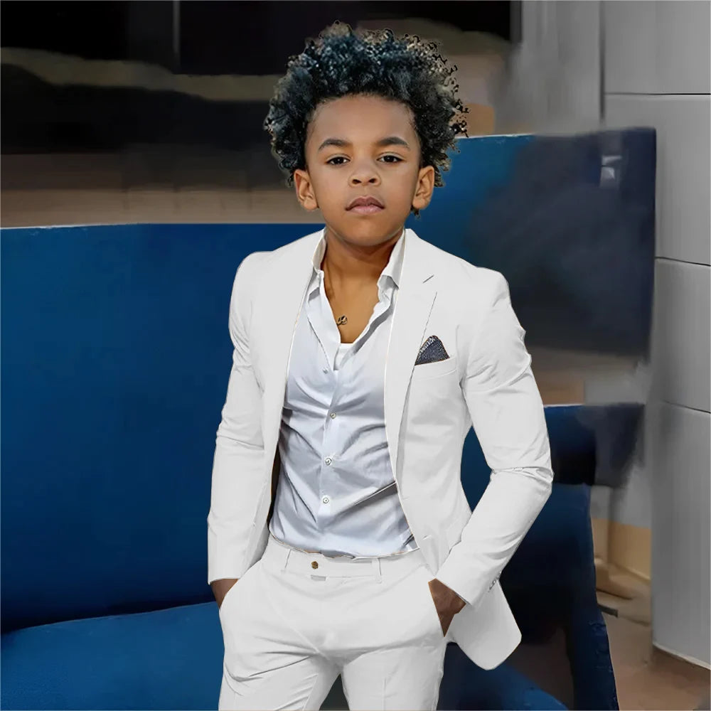 Casual Beige Boys Suit 2 Piece Set Fashion Design Wedding Tuxedos for Kids Custom Clothes 2-16 Years Old Outfit