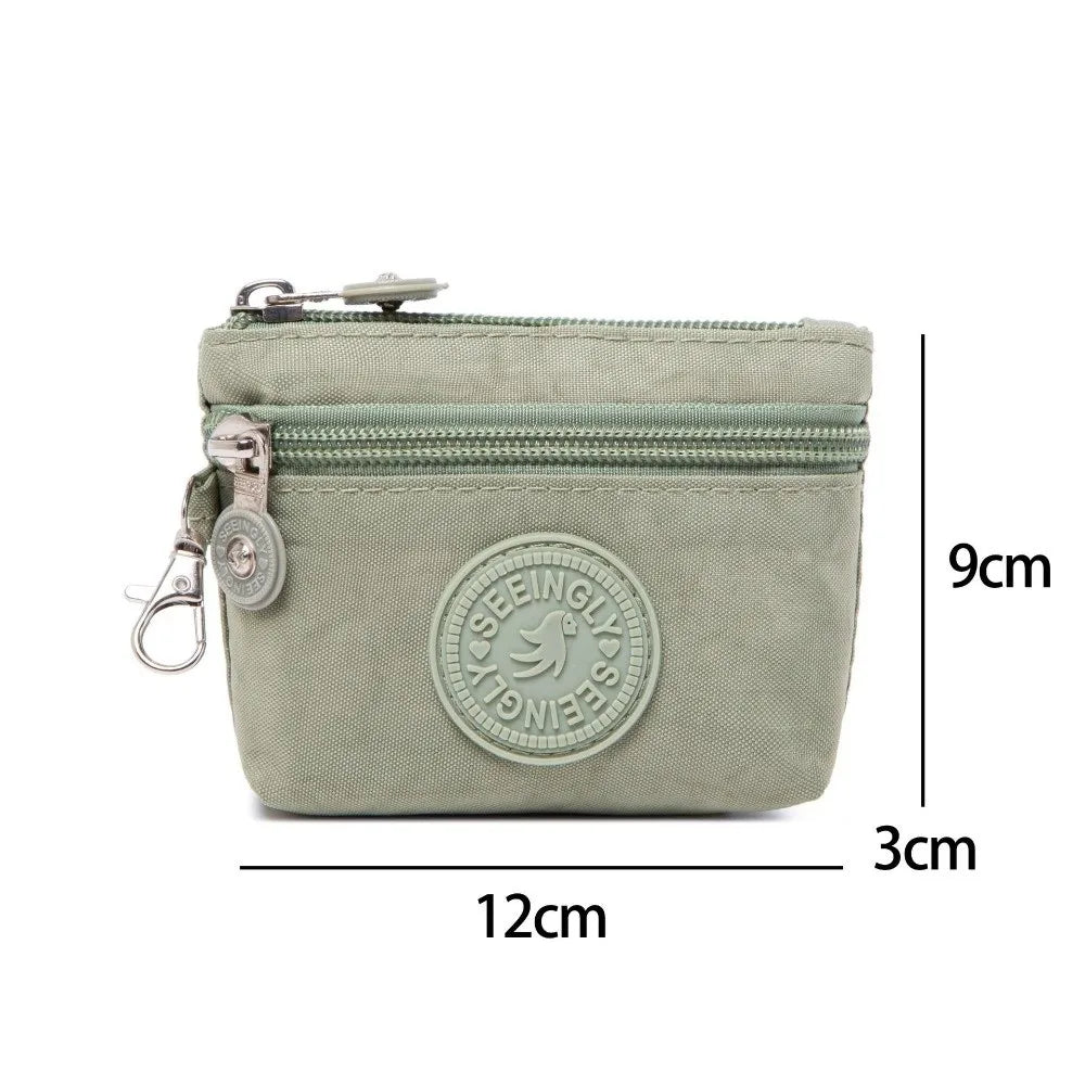 New Solid Color Women Wallet Nylon with Keychain Coin Purse Waterproof Zipper Clutch Ladies