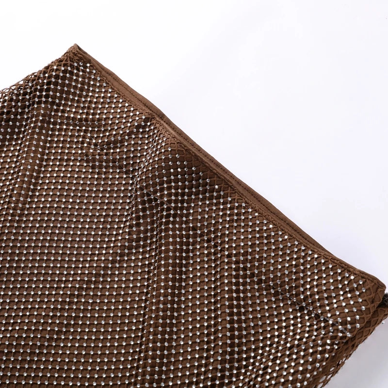 Sexy Rhinestone Strapless Vest Mini Skirt Sets Women Pleated Sleeveless Backless Tops Short A-line Skirts 2025 Summer Lady Suits