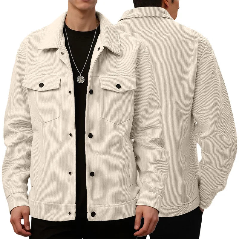 Men's Corduroy Trucker Jacket Casual Button Down Long Sleeve Lapel Collar Pocketed Coat for Daily Wear Streetwear Outfits