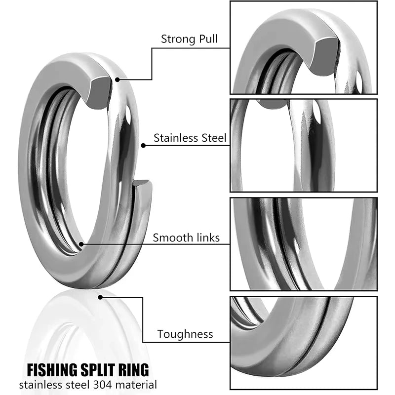 Fishing Stainless Steel Split Rings 5 Sizes High Strength Large tensile Force Fishing Loop Fishing Lure Connector 200/250PCS