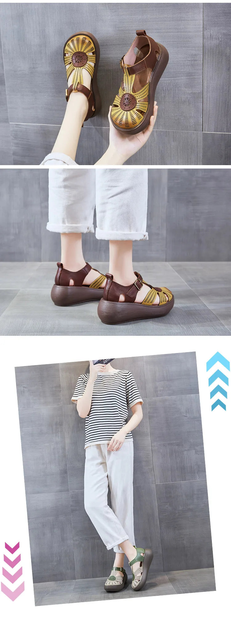 GKTINOO Genuine Leather Shoes Women Sandals Mixed Colors Retro Buckle Strap 2026 New Wedges Handmade Concise Platform Sandals