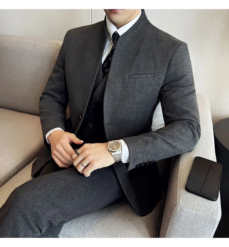 Korean Style Men's Suit Set Slim Fit Business Suit Wool Blazer Two-piece set Elegant Social Formal Men's Clothing 5XL-M