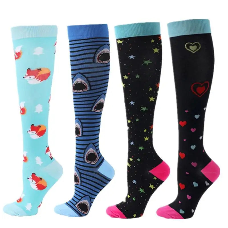 4 Pairs Compression Socks 20-30mmhg High Stockings Men Women Sports Socks For Marathon Cycling Varicose Veins Pregnancy Nursing