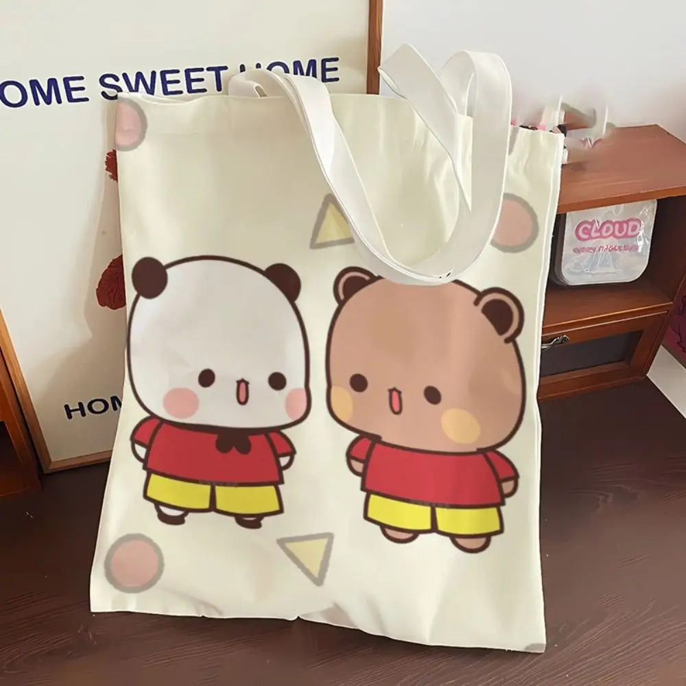New Large Capacity Cute Tote Bag Bubu Dudu Panda Bear Niche Couple Handbag Class File Bag Portable Cartoon Canvas Bags