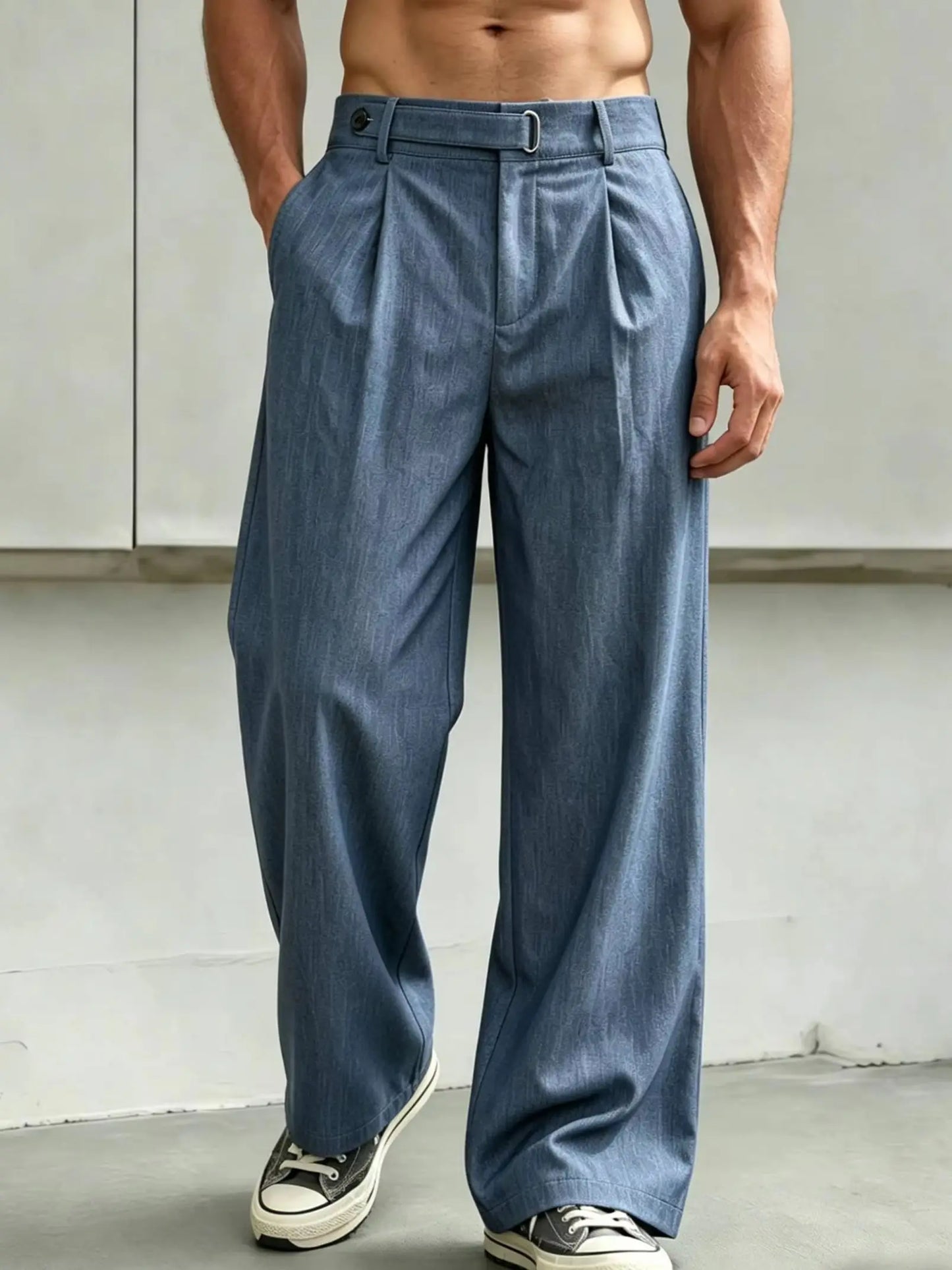 Men's Summer Thin Wide Leg Casual Pants, Textured Versatile Commuter Trousers
