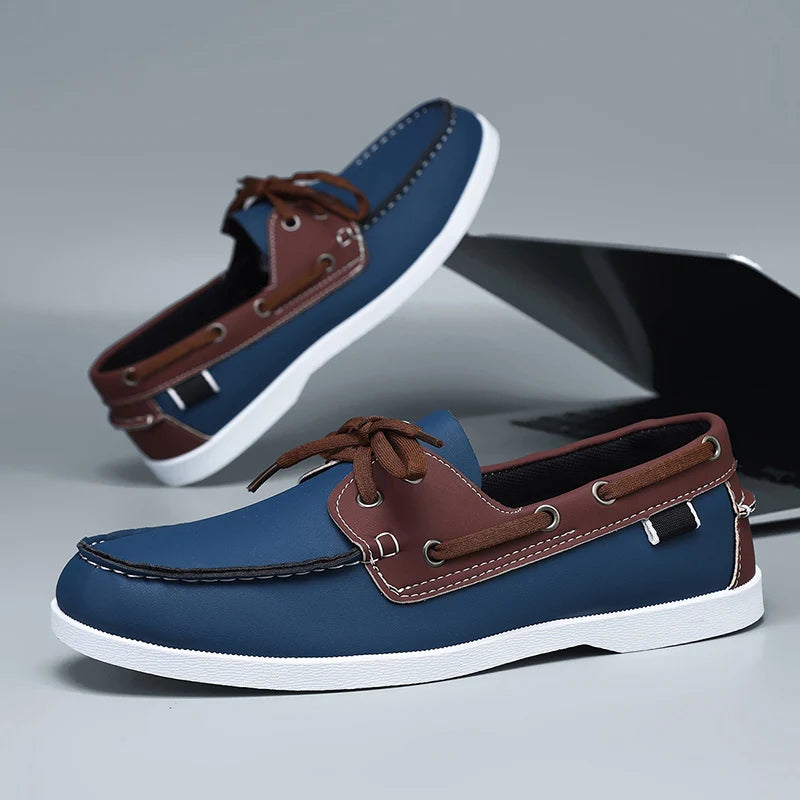 Men Loafers Strap Design Boat Shoes PU Leather High Quality Comfortable Slip-On Soft Flat Driving Shoes For Male Plus Size 40-48