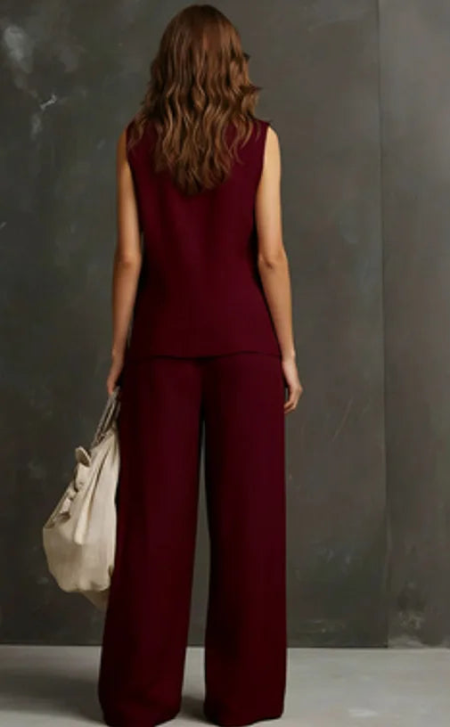 Outfits For Women 2 Piece Set Single-breasted Vest Pocket Solid Color Top Women Pocket Wide-leg Trousers Women's New Summer Suit