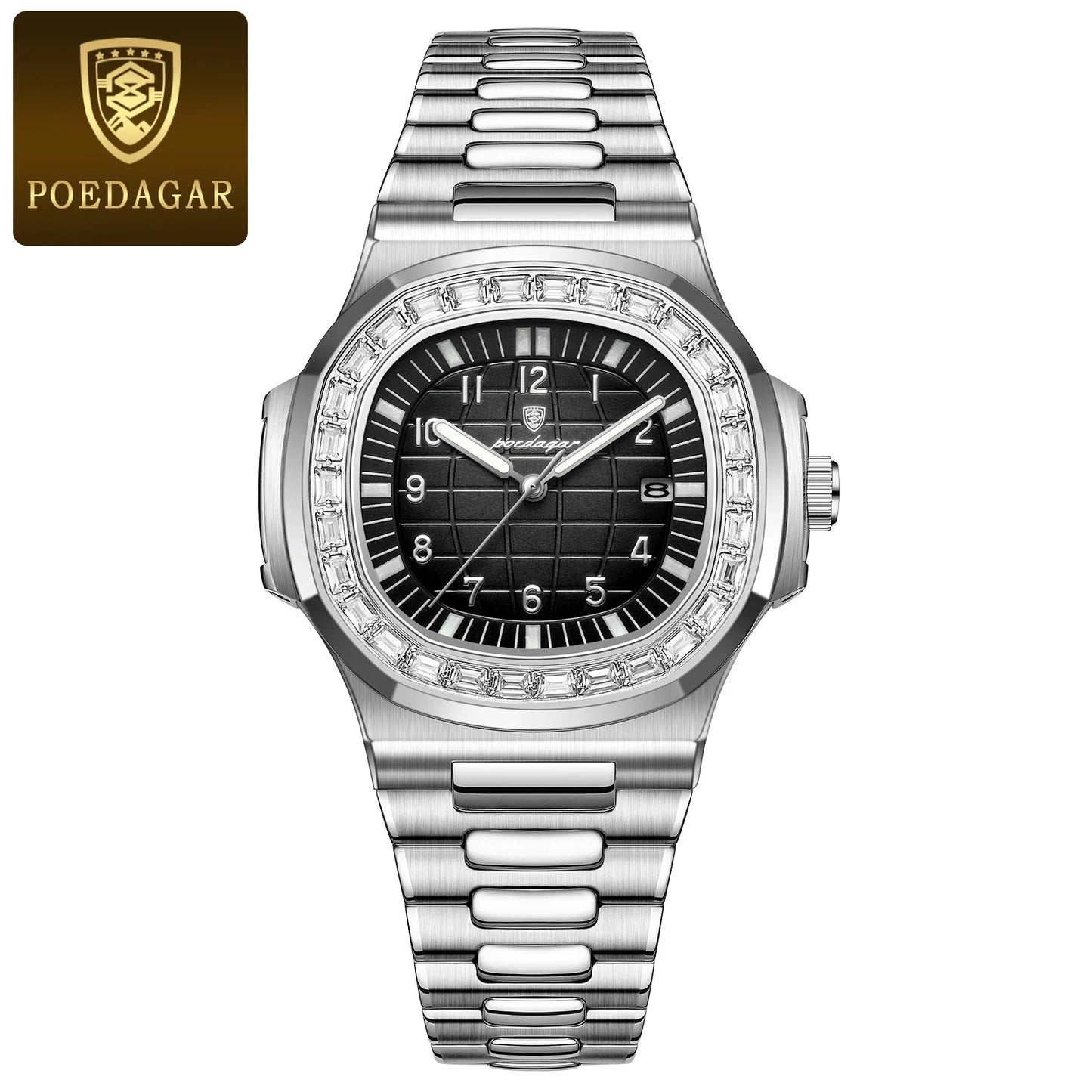 POEDAGAR Luxury Square Man Watches Waterproof Luminous Date Men Wristwatch Casual Male Clock Stainless Steel Men's Quartz Watch