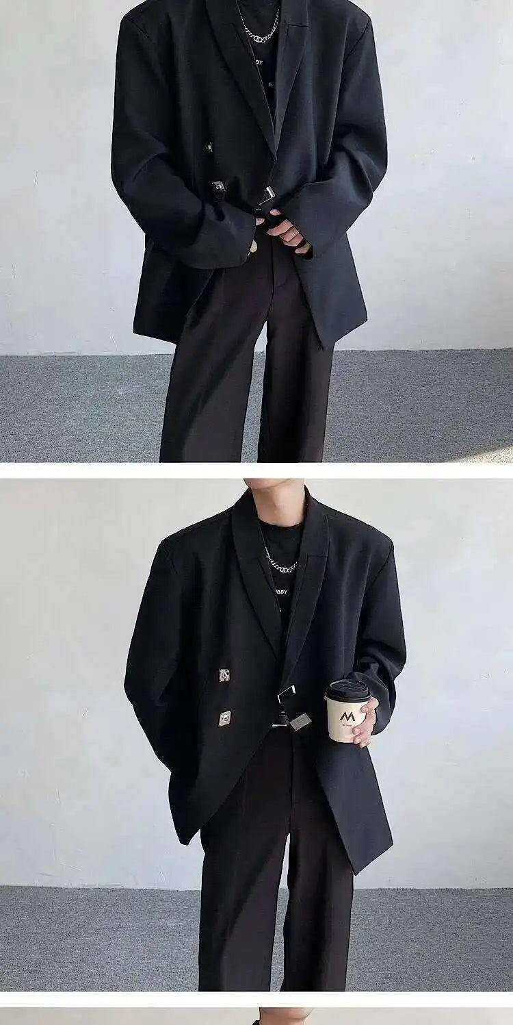 IEFB Metal Button Design Men's Blazers Shawl Collar Oblique Placket Design Casual Clothing Solid Color Male Suit Jackets 9W957