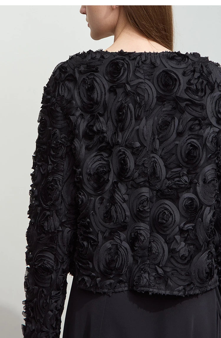 AMII Minimalism Short Jacket Women 2025 Autumn Elegant Floral O Neck Coat