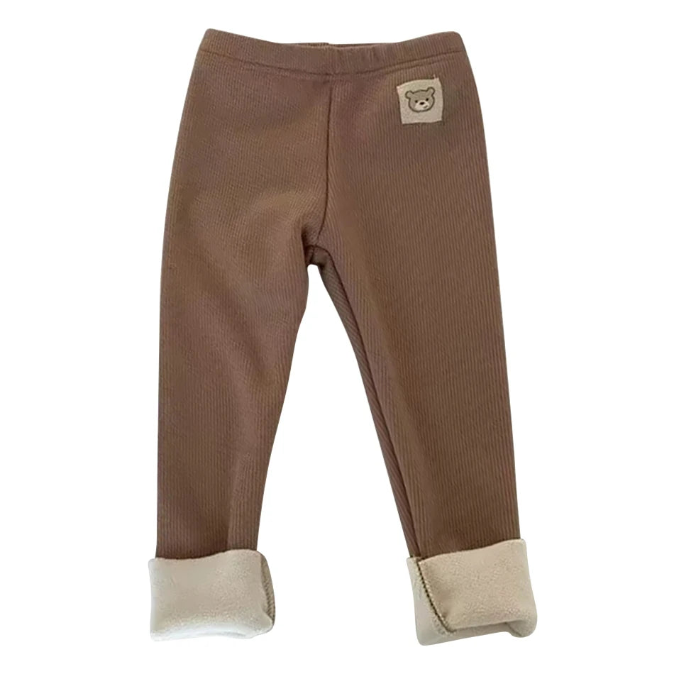 Plush Pants for Kids 1-8 Years Soft Warm Solid Color with Animal Cartoons Stretchy Comfy Winter Trousers for Boys and Girls