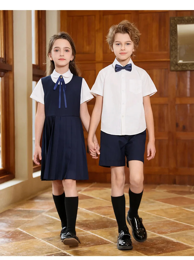 Boys Shirt Shorts Girls Pleated Preppy Dress Outfits Kids Japan Korean Clothes Set Child Students Summer British School Uniforms