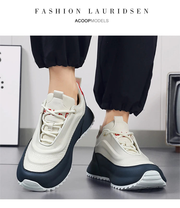 Men's Low-Top Fashionable Color-Blocked Casual Sneakers, with Comfortable Lining, Non-Slip and Wear-Resistant, Height-Increasing Thick Sole, Dual-Purpose Sports and Casual Shoes