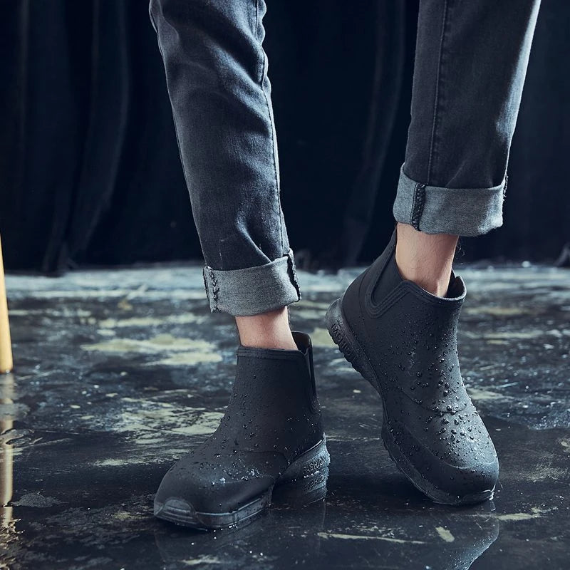 New Fashion Men's Rain Boots Rubber Boots Platform Ankle Boots 2025 Summer Slip on Couples Booties Men Work Shoes Botines Mujer