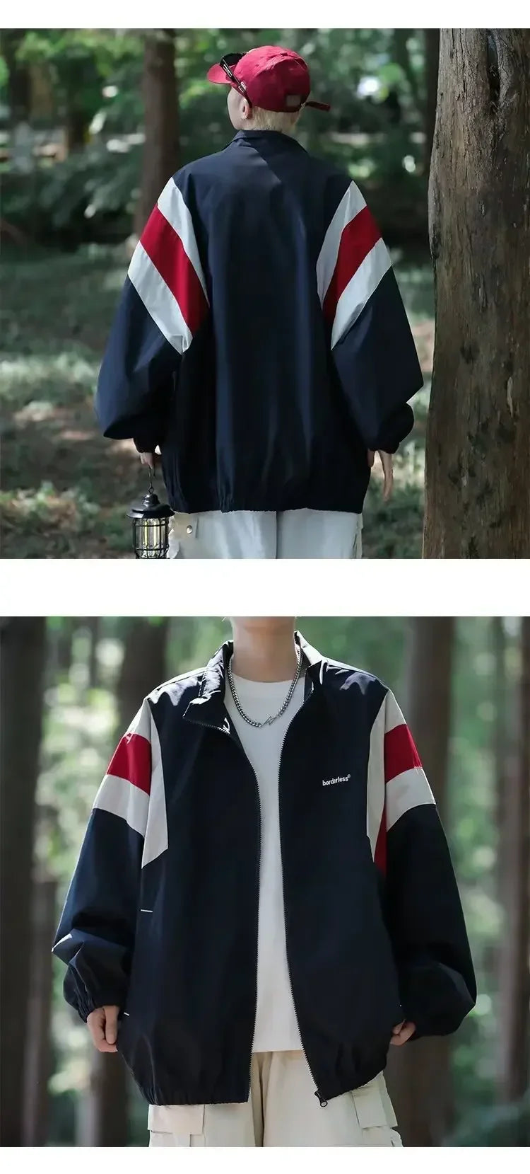 Hot Japanese Style Color Block Blazer Jacket Unisex Track Jackets Coat Men Women Long Sleeve Sports Tops Activewear Clothing