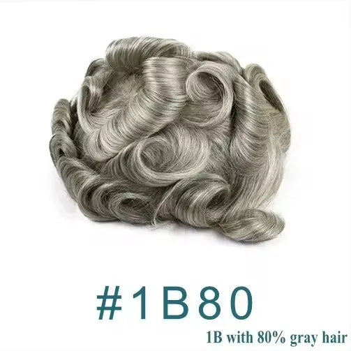 80%Density Natural Hairline 0.02mm Ultra Thin Skin Invisible Mens Toupee Brown Blonde Grey Human Hair Capillary Prosthesi System