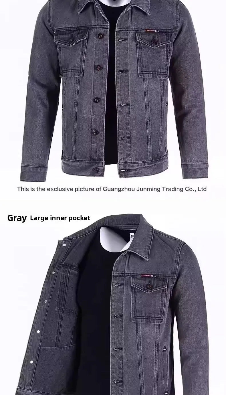 Retro Japanese Style Wearable Long Sleeve Denim Jacket for Men Spring Autumn Loose Casual Classic Collar Dirt Resistant