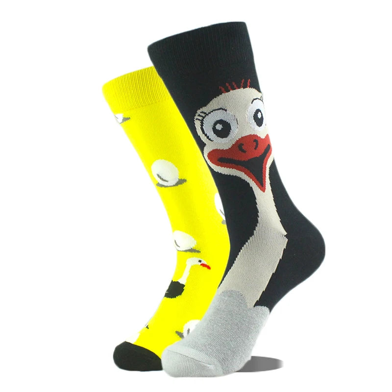 Cool Design Avocado Crew Socks Men Creative Eye Guitar Bus Pattern Sokken Duck Cat Fox Otter Animals Divertidos Chaussette Sox