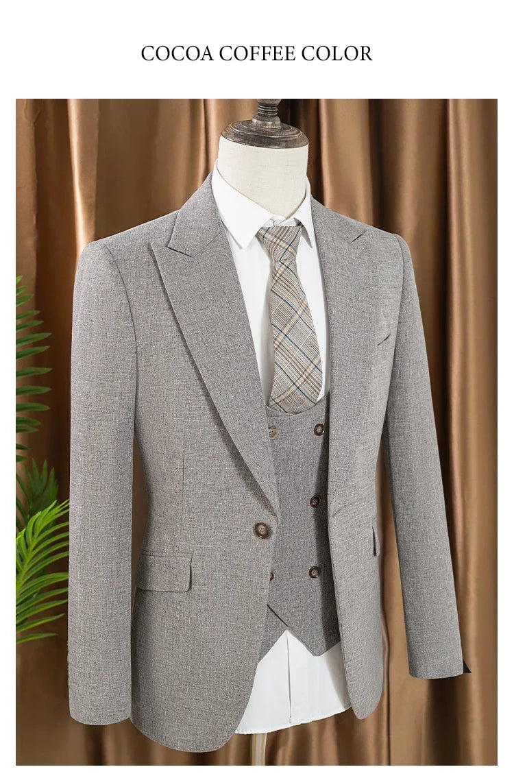 Turkish style man Suit 3 Piece set Jacket+vest+Pants Slim Fit Formal Office aLeisure Banquet Groomsman Set Groom's Wedding Dress
