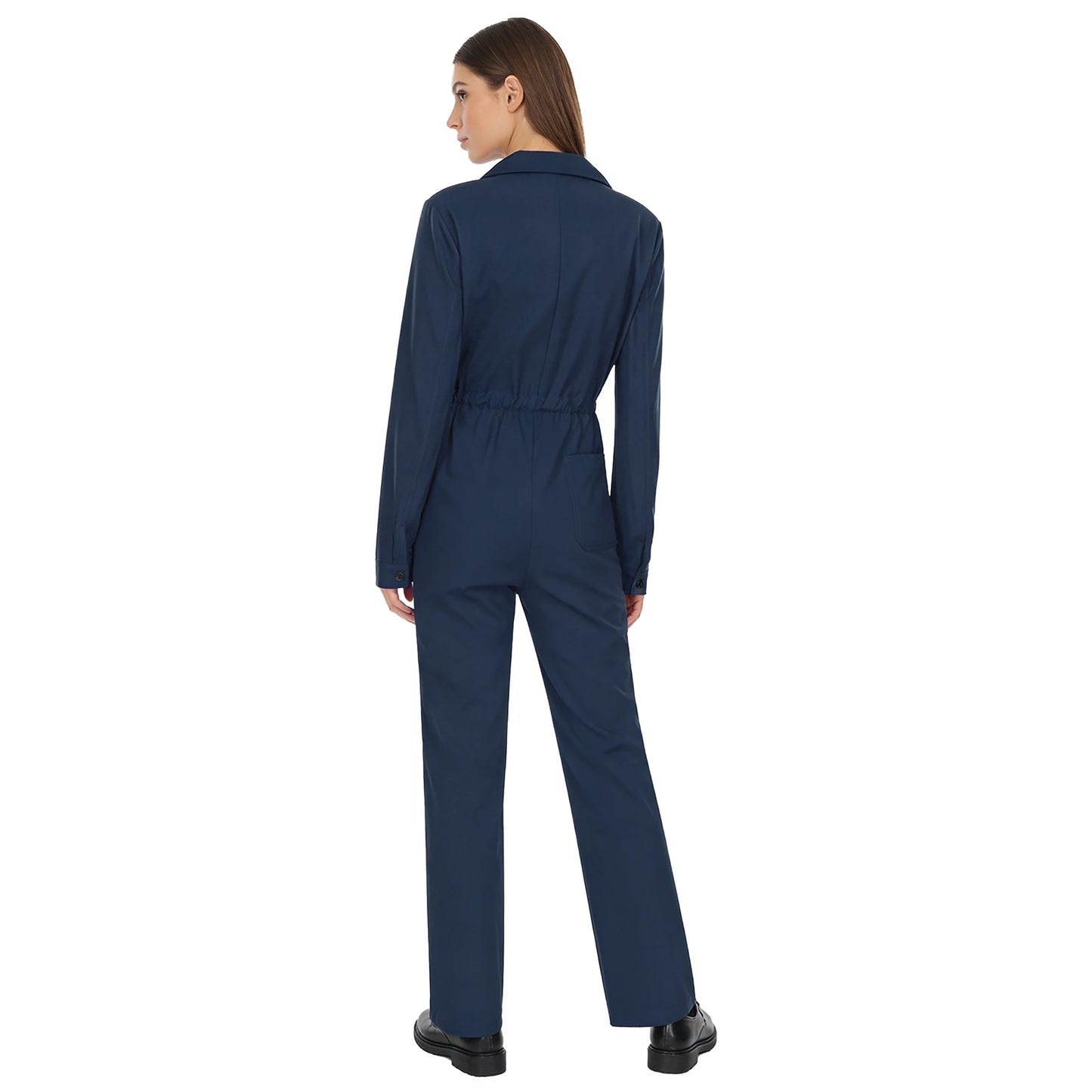 Womens Coverall Solid Color Turn-Down Collar Long Sleeve Button Jumpsuit Mechanic Work Overalls Fashion Casual Cargo Rompers