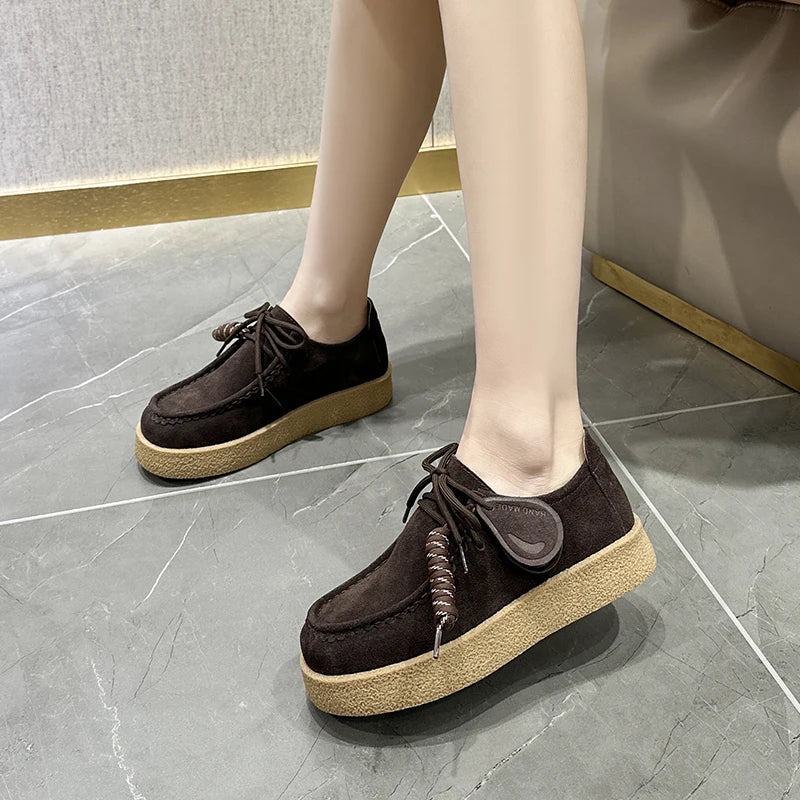 AIYUQI Genuine Leather Women's Shoes 2025 New Flat Non-slip  Derby Female Shoes Large size Lace-up Loafers For Women