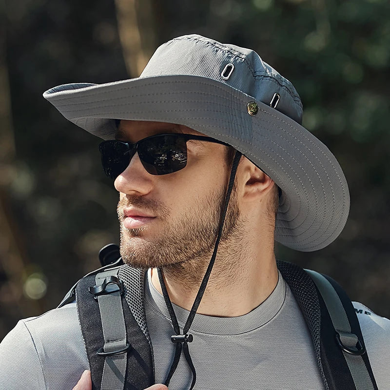Summer Wide Large Brim Men Fisherman Hat Waterproof UV Protection Sun cap Hiking Fishing Climbing Oversized Safari Bucket Hats BAZAARHUBO