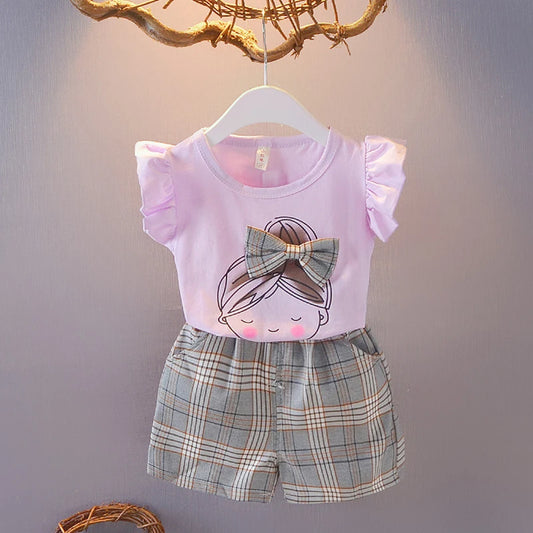 Fashion Kids Girls Clothes Set Ruffles Vest Tops+Shorts 2pcs Outfit Sets Girls Summer Children Clothing Set