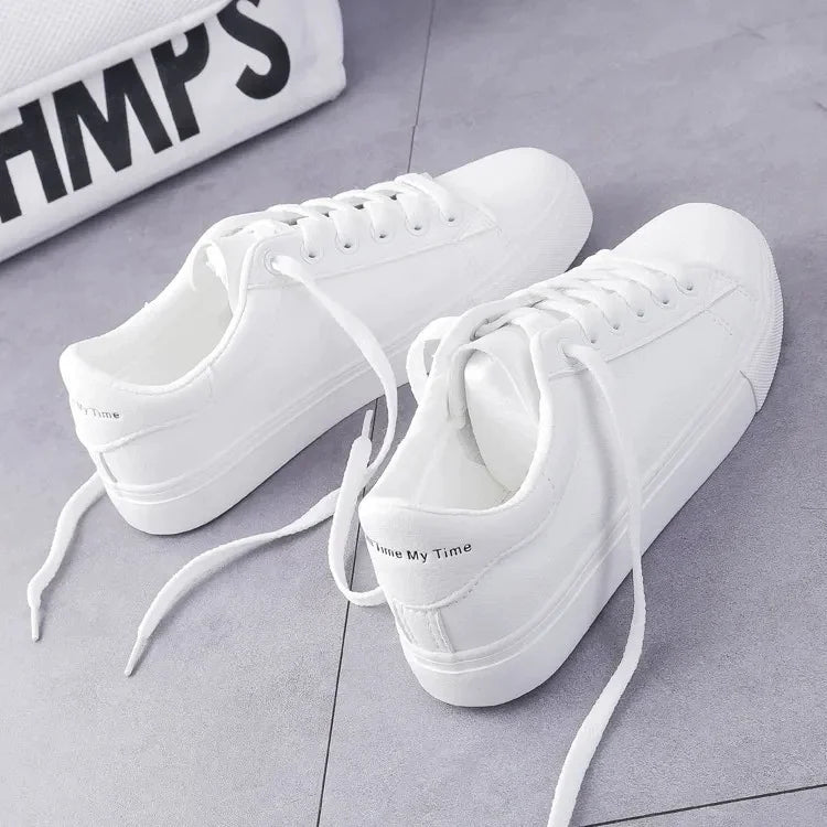 Women's Vulcanize Shoes PU Leather White Shoes New Fashion Platform Shoes Solid Color Casual Shoe Classic Women Sneakers Zapatos