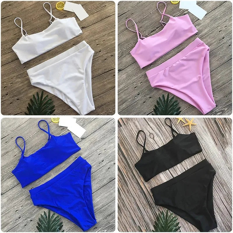 Summer Beach Skirt , Solid Color High Waist Split Sexy Bikini , Women's Swimwear,Beach Thong,2 Piece,Sexy Halter Swimwear