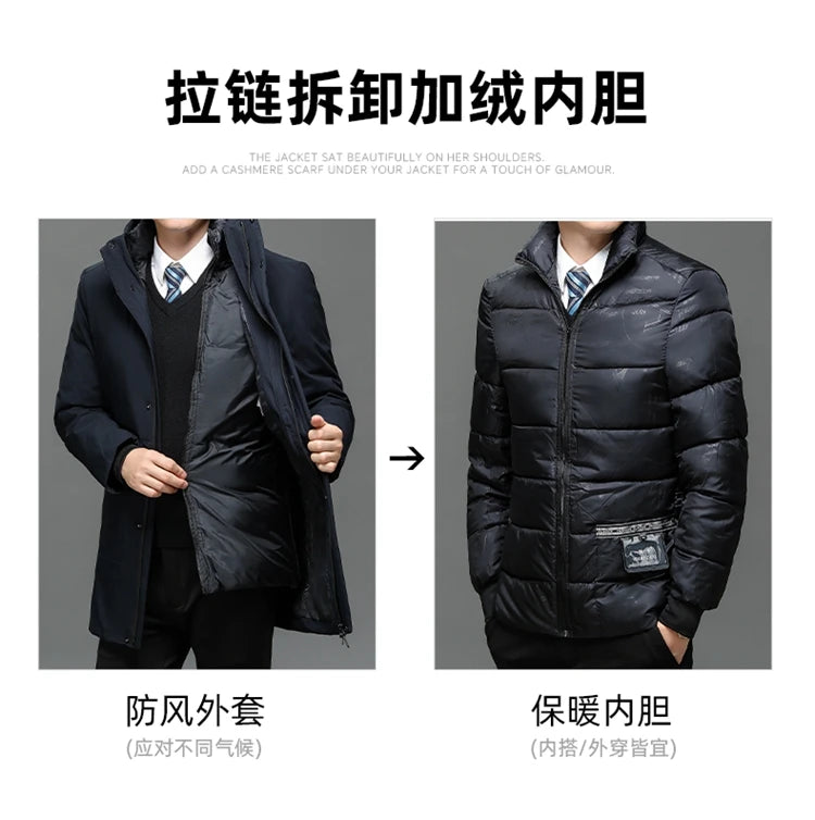 Business Men Thick Winter Big Hood Collar Warm Parka Waterproof Windproof NEW -40 Degrees Top Quality White Duck Down Jacket Men