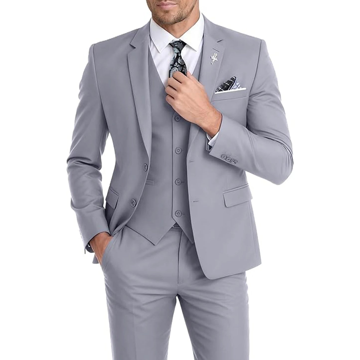 Men's Suit 3 Piece Set Blazer Vest Pants Slim Fit Formal Business Jacket Wedding Tuxedo for Groom Groomsman Business Banquet