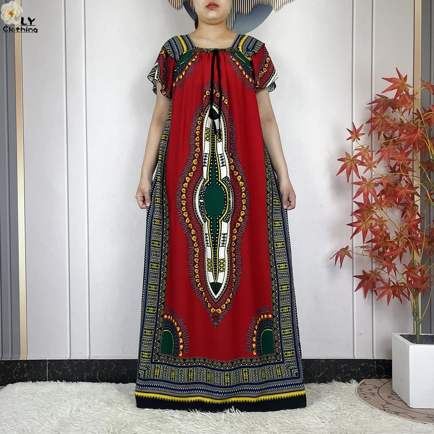New Style African Abaya Summer Fashion Short Sleeve For Women Dress Cotton Boat Neck Loose Caftan Dubai Islam Femme Elegant Robe