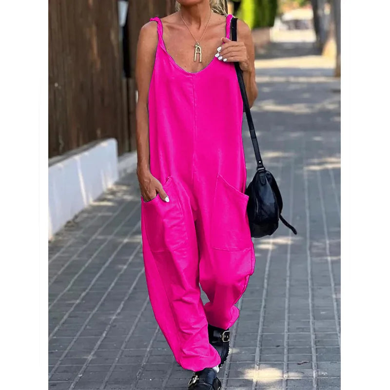Jumpsuit Women's Solid Color Loose Suspender Pocket Trousers Street Trend Fashion Trousers for Female Jumpsuit