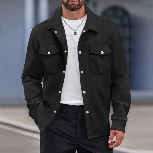 Men's Casual Turn Down Collar Button Up Jacket with Flap Pockets Lightweight Shacket