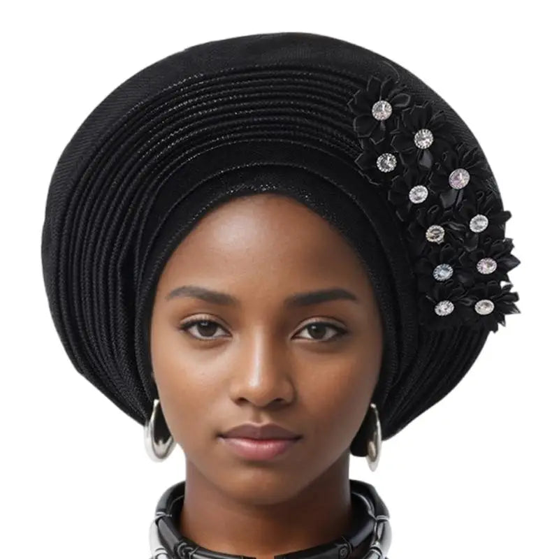 39BD African Turban Headwrap for Female Fashion Formal Head Scarf Bonnet Hat Turban Ethnic Flower Head Turban Nigerian Hat