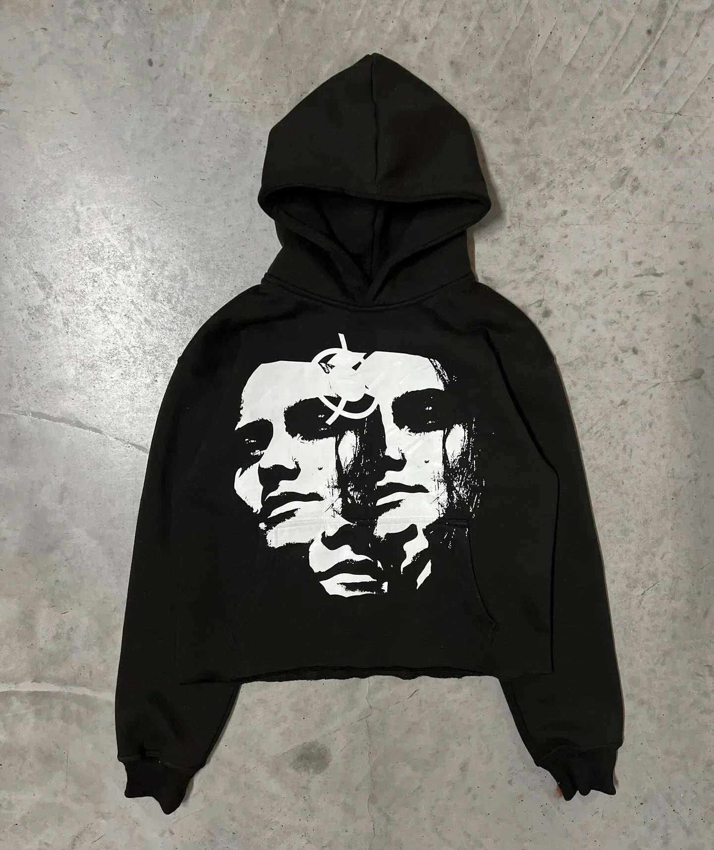 Women's large hooded sweatshirt retro long sleeved streetwear with portrait print Y2K Gothic Harajuku sweater from the 2000s