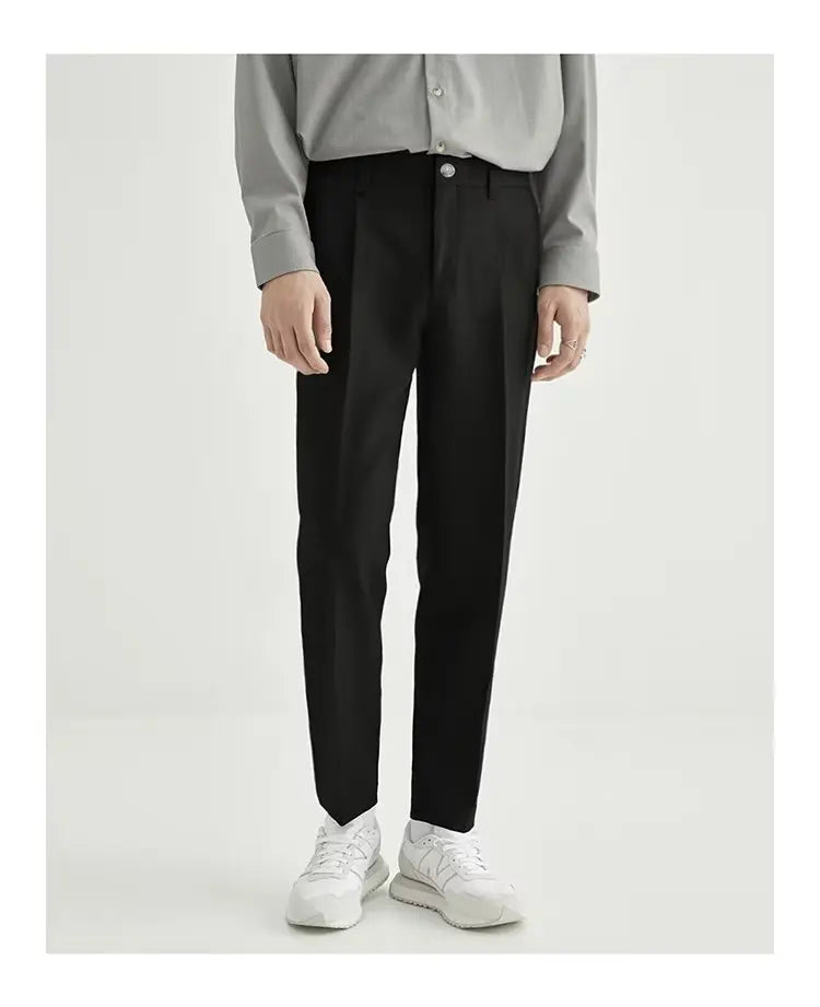 Spring and Summer Draped Trousers for Men's Cropped Trousers Straight Loose Men's Light Business Draped Casual Pants