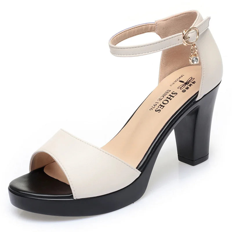 Summer Women Block Heels Fashion Breathable High Heels Sandals Classic Fish Mouth Buckle Versatile Waterproof Platform Sandals