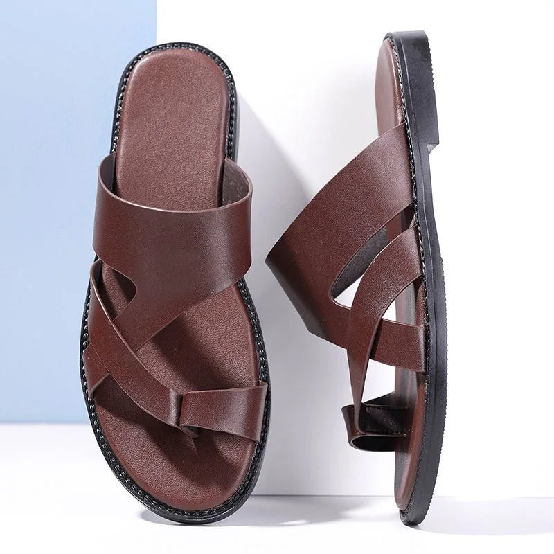 Sandals for Men Slippers Genuine Leather Luxury Brand Fashion  Men Flats Casual Non-slip Beach Sandalia Zapatos Hombre 2024