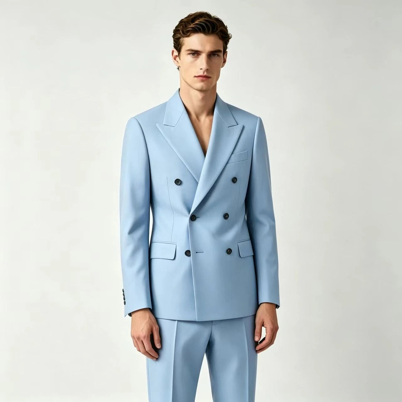 Men Double Breasted Suits For Wedding High Quality Slim Fit 2 Pieces Set Elegant Jackets Pants Blazers Fashion Classic Formal