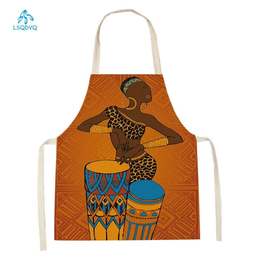 African Style Kitchen Aprons Linen Cooking Waist Bib African Woman Pattern Household Cleaning Sleeveless Pinafore Baking Aprons