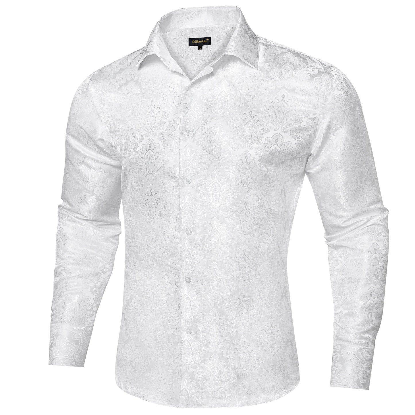 Luxury Purple Paisley Polyester Shirts for Men Long Sleeve Wedding Prom Men Clothing Button Down Collar Social Dress Shirt