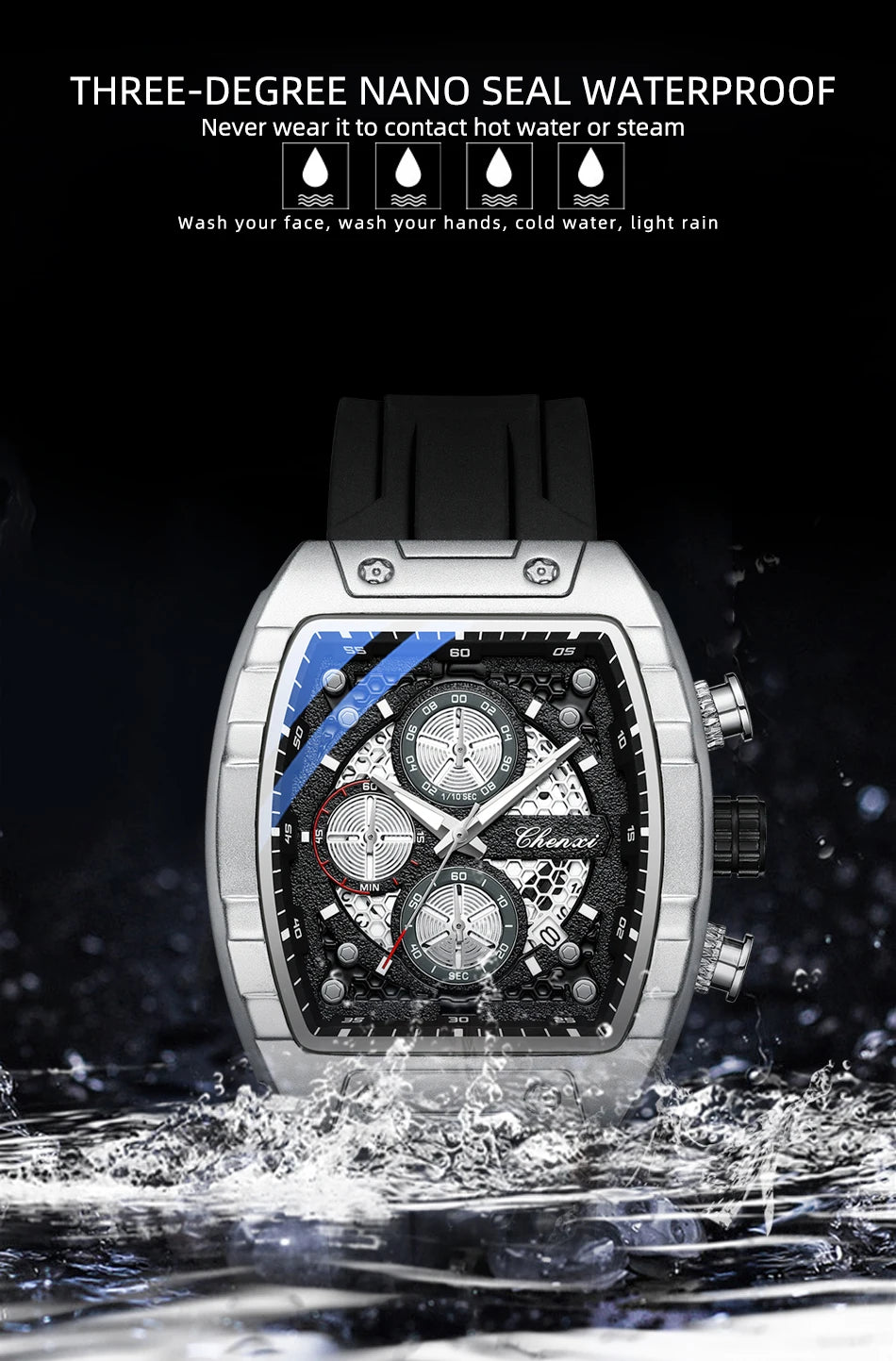 CHENXI 941 Sport Multifunction Military Men Silicone Quartz Wristwatch Male Luminous Waterproof Clock Watches Relogio Masculino