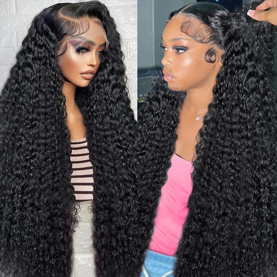 32" Deep Wave 100% Human Hair Bundle With Closure Fontal HD Transparent Curly 3 Bundles Human Hair Weavings And Closure Vietname