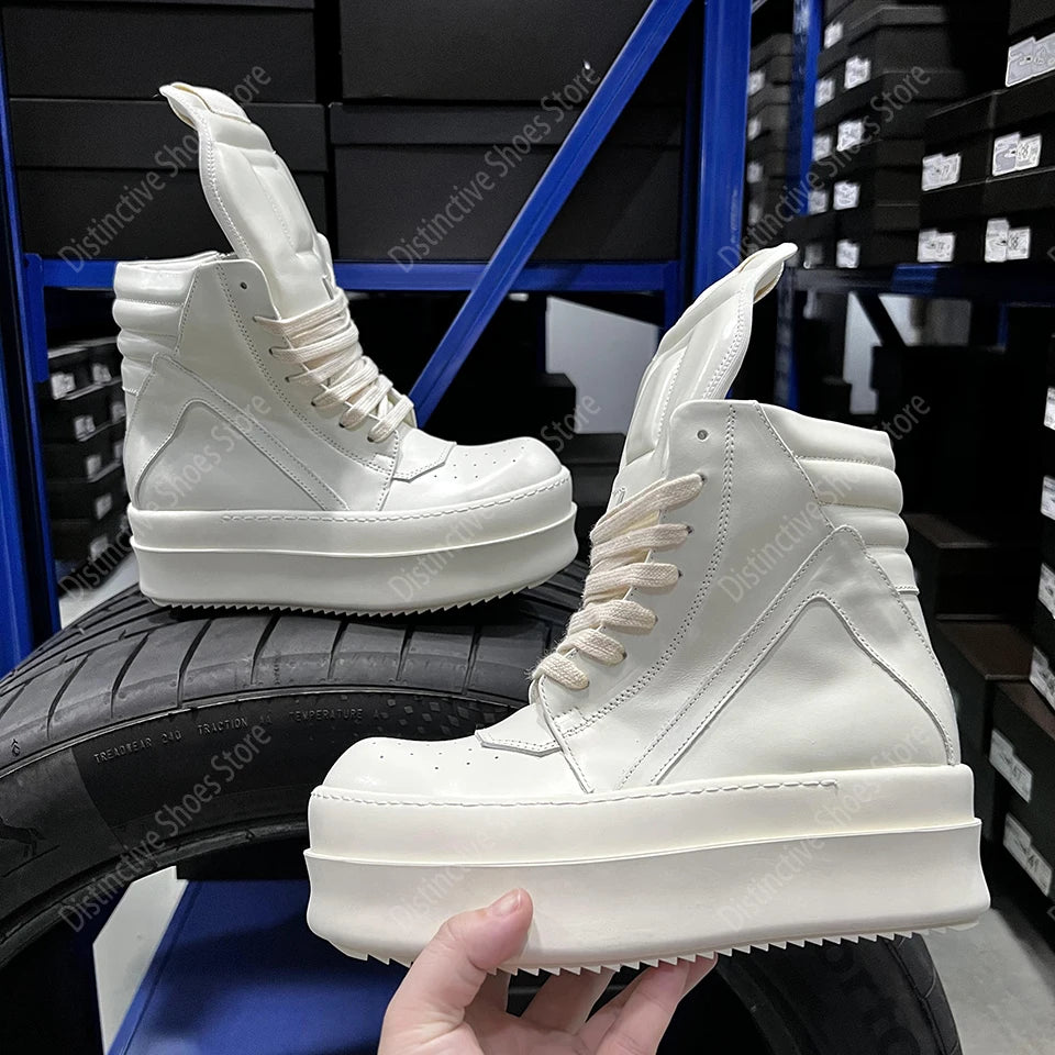 Brand RO Double Bottom Fashion Shoes Designer Women Ankle Boot Platform 6cm Original Casual Men Shoes Luxury Leather Zip Shoes