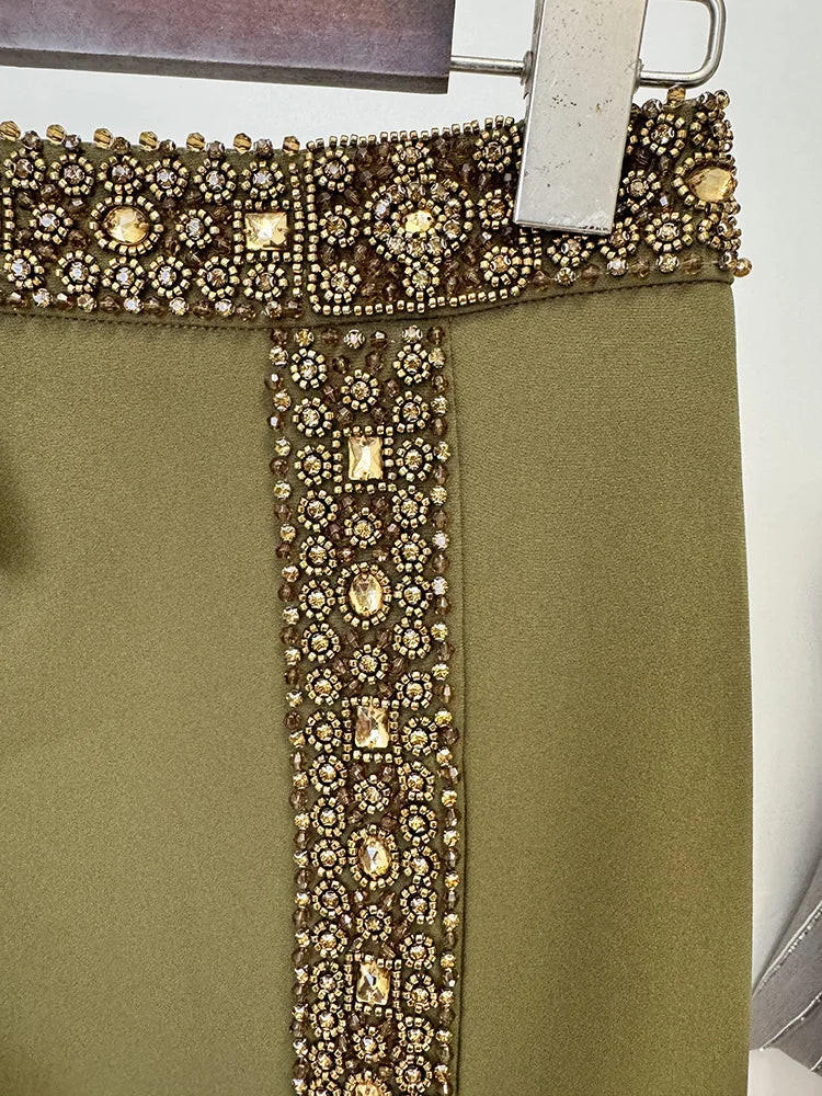 HIGH STREET Newest Fashion 2026 Designer Runway Suit Set Women's Diamonds Beaded Halter Tops Camis Long Skirt Set 2pcs